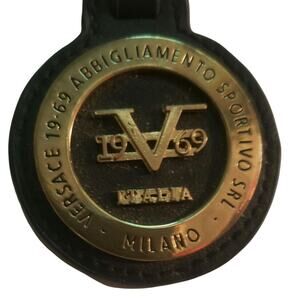 Vtg Versace Brown Leather Goldtone Logo Purse Bag Tag